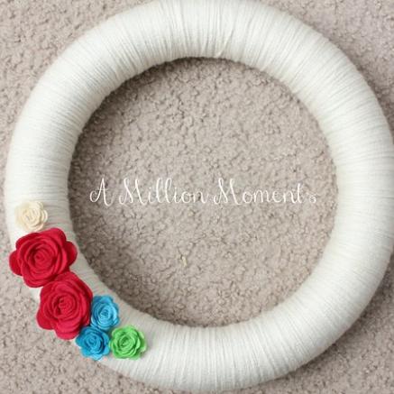 spring yarn wreath craft with flowers