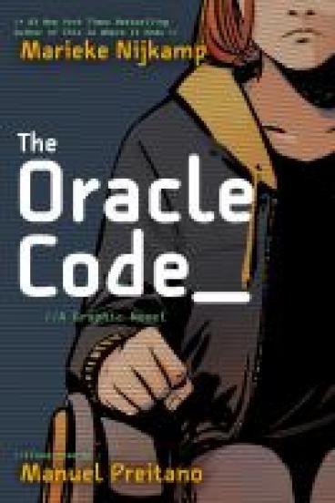 Book cover for Oracle Code, featuring a close up drawing of a girl in a wheelchair and the title in a computer-code style font