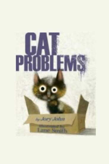 Book Cover for Cat Problems, featuring an illustration of a round-eyed black cat sitting in a cardboard box