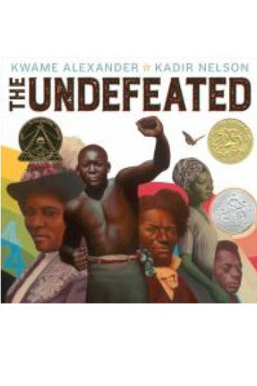 Book cover for The Undefeated, featuring a realistic collage-style painting of various pioneering figures in Black history