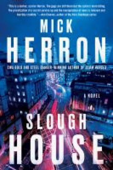 Book Cover for Slough House, featuring a city view from above in blues and pinks