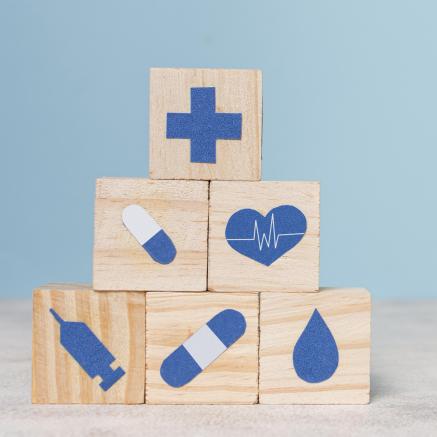 Blocks with medical icons on them