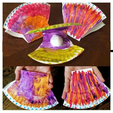 Scallops, made out of paper plates, are painnted with different colors.