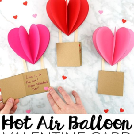 Valentines cards made to look like paper heart hot air balloons 