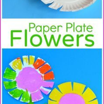 Craft with cut up paper plates painted like flowers