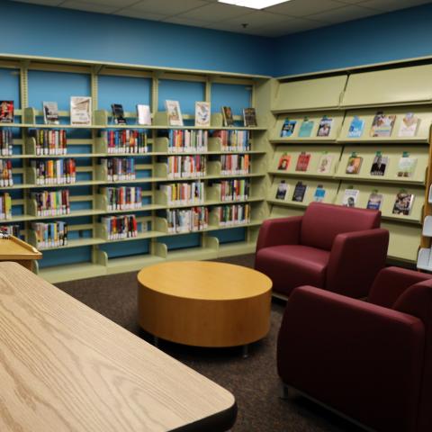 Maple Shade Library's reading nook and magazine area