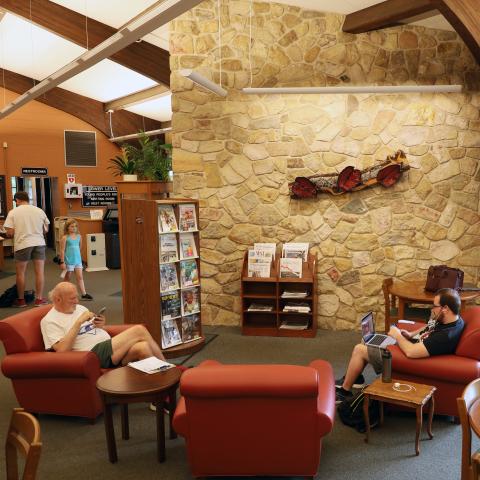 Customers sit and enjoy the Cinnaminson Library.