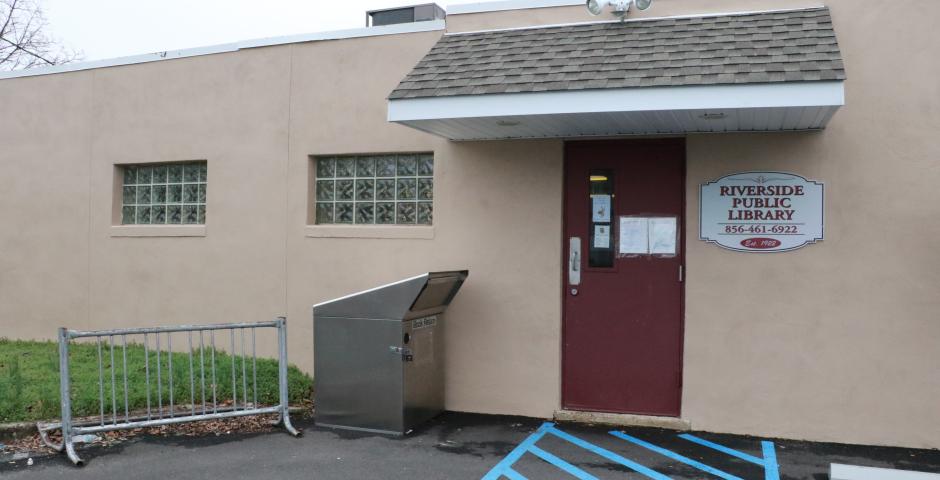 Riverside Public Library entrance and Book Drop 