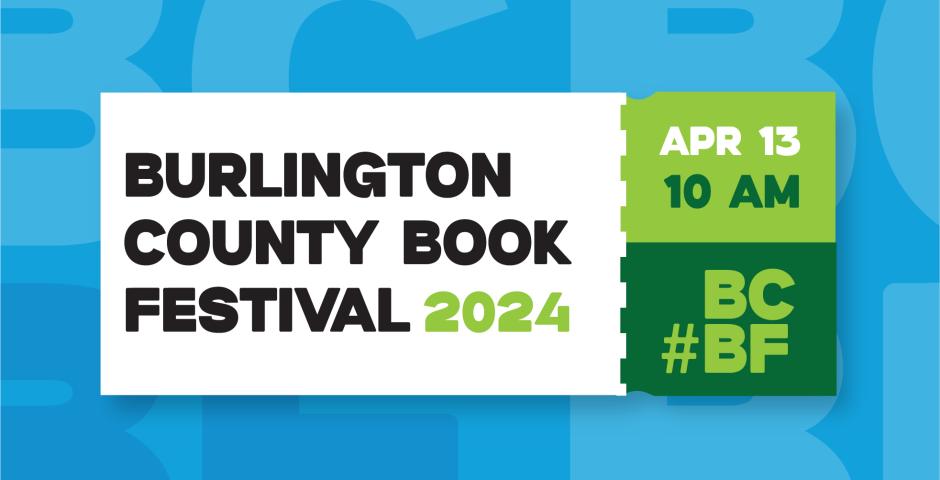 Burlington County Book Festival 2024 Date and time graphics on ticket shape