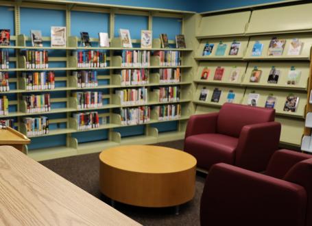 Maple Shade Library's reading nook and magazine area