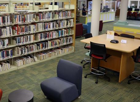 Bordentown Library features a wide variety of fiction selections and ample seating for immediate reading.
