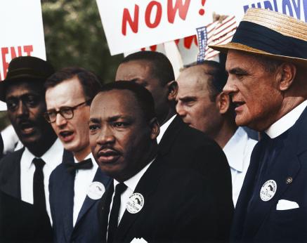 Martin Luther King Jr. gives a speech during the March on Washington in full color