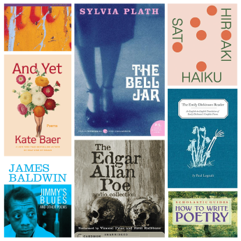 Book covers for the Poetry Month reading list.