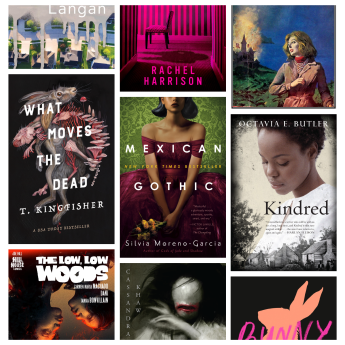 Covers of books, featured in the Women in Horror reading list.